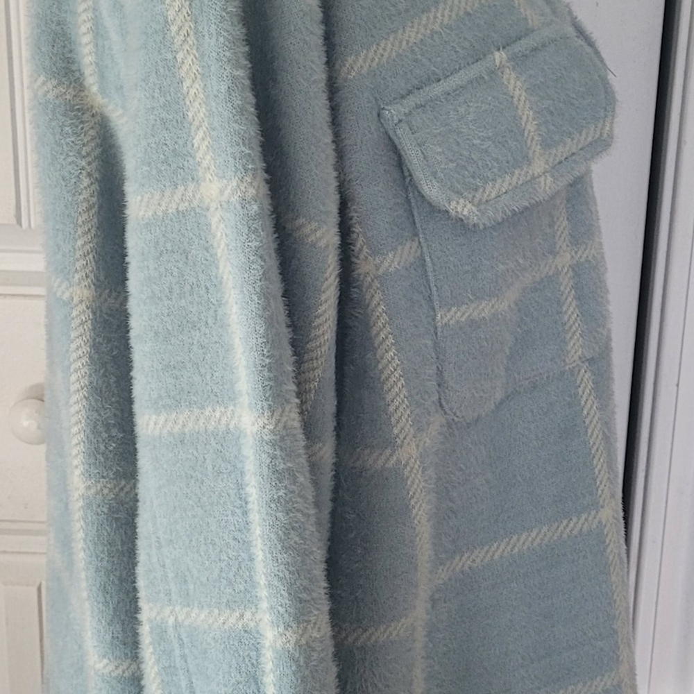 Z SUPPLY Tucker Plaid Shacket/Coat, NWOT, S, Morning Fog - Exc Quality!!🩵🤍 - Picture 15 of 16